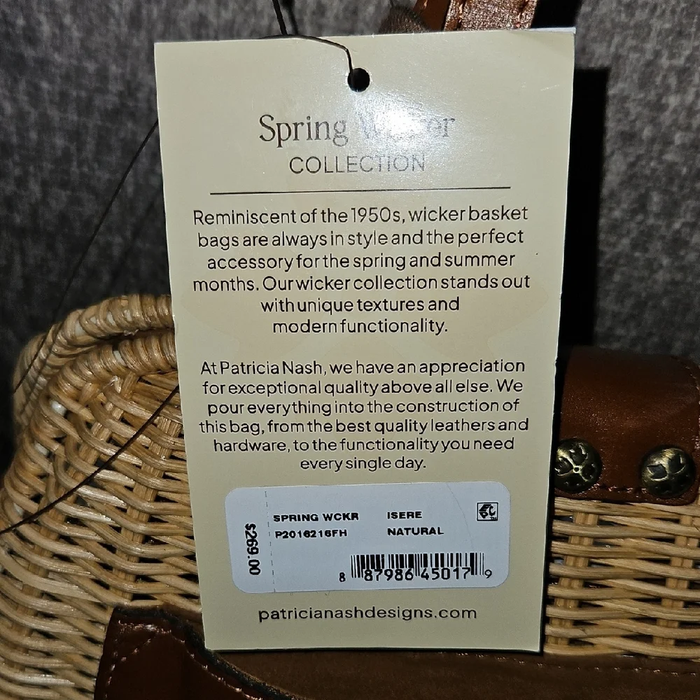 Patricia Nash Beige Wicker Woven Shoulder Bag with Floral Scarf